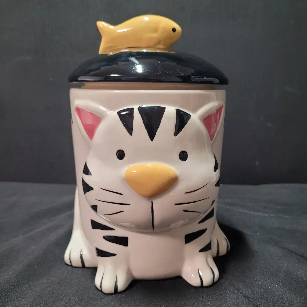 Share Home Accents Ceramic Cat with Goldfish Treat Jar Canister 8